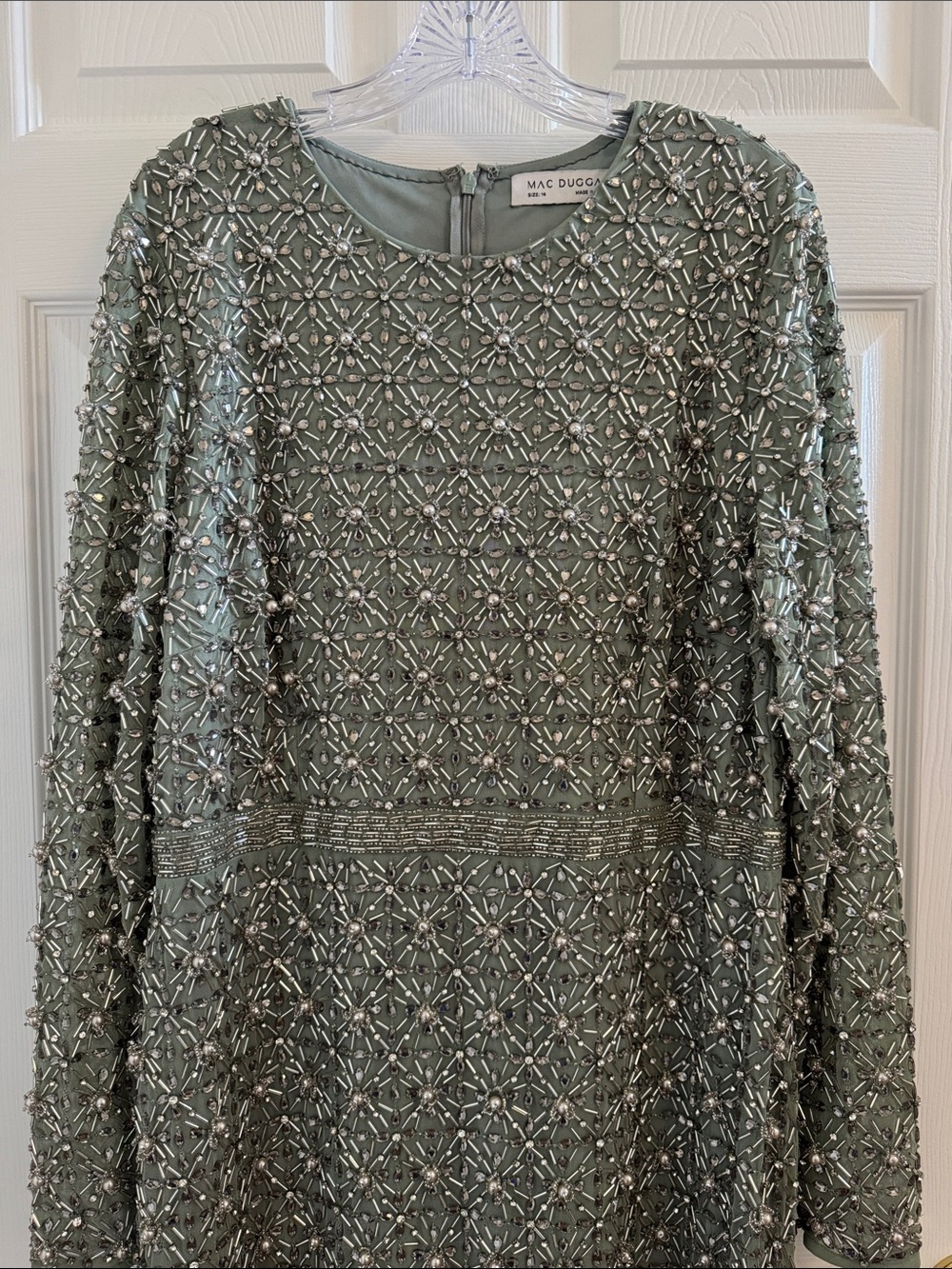 Mac Duggal 93827 Green Long Sleeve High Neck Beaded Gown Size 14 NWT - Picture 6 of 11